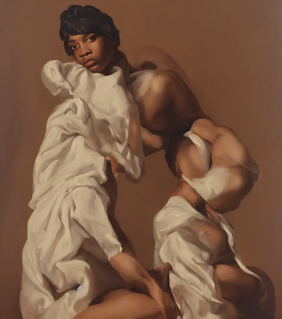 Prompt: oil painting of coi leray in the style of roberto ferri x supreme