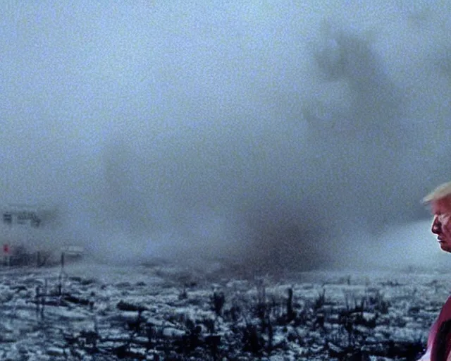 Image similar to still of Donald Trump in The Day After Tomorrow (2004), extreme fog, blizzard