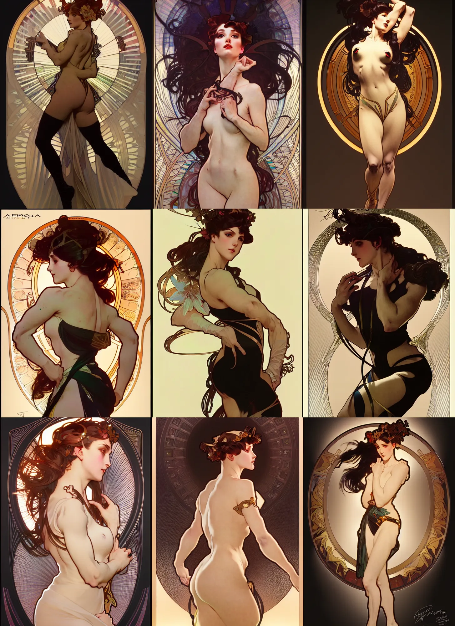 Image similar to digital concept art by artgerm and alphonse mucha. just one lonely namilia attctive showgirl!! full body!! contour light effect!! 8 k, black tape project show. stage light. octane render. sharp edge. ultra clear detailed