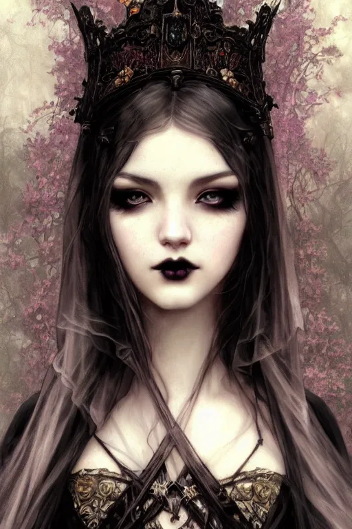 Image similar to beautiful and gothic and victorian and luxury and mythical young medieval dark princess portrait like blackpink lisa+smoky eyes+front face with light flowing hair, ultradetail face, art and illustration by tian zi and craig mullins and WLOP and alphonse mucha, fantasy, intricate complexity, human structure, human anatomy, fantasy character concept, watermark, blurry, hyperrealism 8k