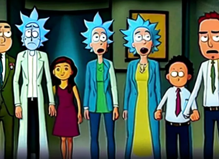Prompt: film still of rick sanchez family portrait in the new scifi movie 4 k,,,,,,,,,,,,,,,,,,,,,,,,,,,,,,,,,,,,,,,,,,,,,,,, rick and morty