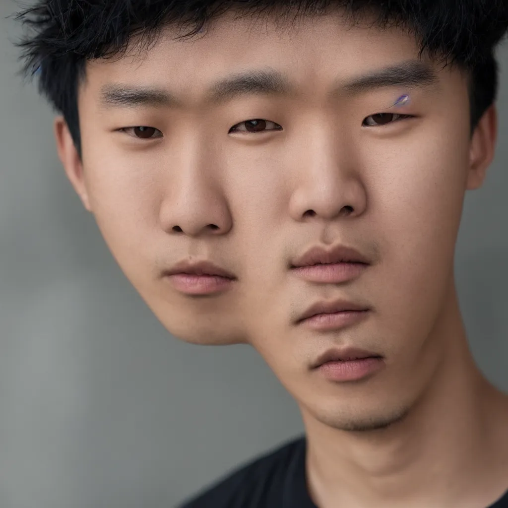 a young asian man with a very square face, very short, Stable Diffusion