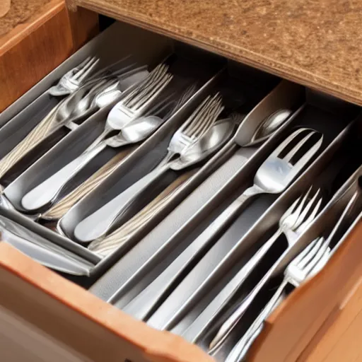 Image similar to a partially opened silverware drawer