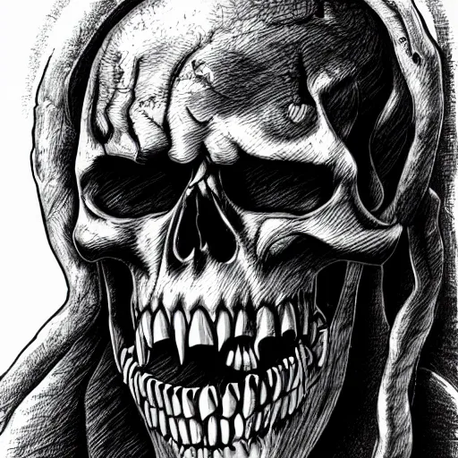 Prompt: line drawing of a hyperrealistic skull wailing in agony, lovecraftian style, hatching, hd, 8k, trending on artstation, extremely detailed, dark