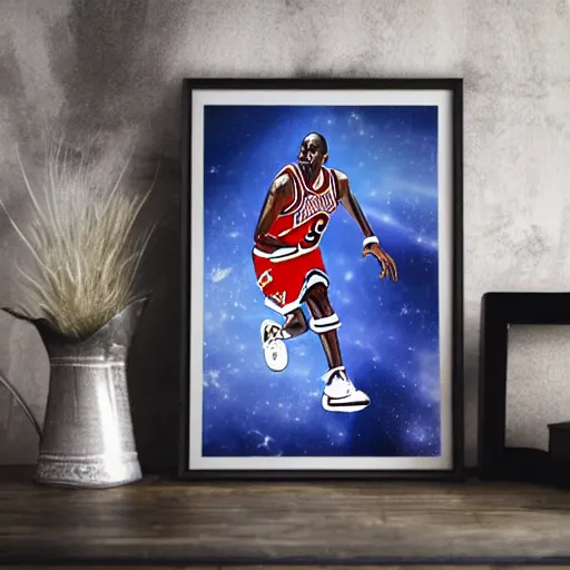 Image similar to Poster of Michael Jordan in space