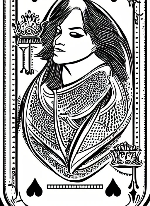 Prompt: playing card called the pregnant queen, 2D, vector art in the style of bycicle decks,