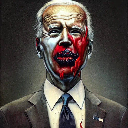 Image similar to presidential portrait of joe biden with oily black fluid pouring from mouth and nose as slenderman, medical diagram by beksinski, jon mcnaughton, and stephen gammell