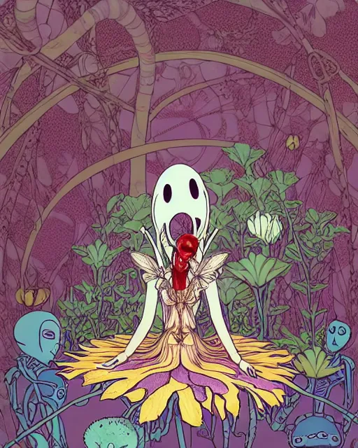 Image similar to the platonic ideal of flowers, sprouting, insects and praying of cletus kasady carnage dementor chtulu mandala ponyo alice in wonderland dinotopia watership down, hollow knight, d & d, fantasy, ego death, mdma, dmt, psilocybin, concept art by greg rutkowski and simon stalenhag and alphonse mucha