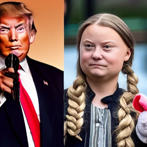 Image similar to donald trump and greta thunberg in the muppets show