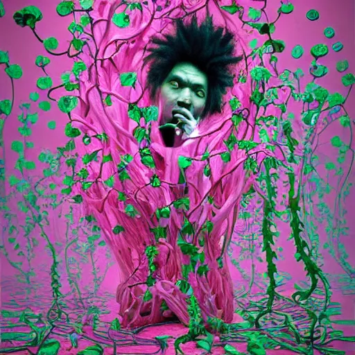 Prompt: 🥀Screaming Pink Vines by Takashi Murakami, Jean-Michel Basquiat, H.R. Giger, David Choe and Zdzisław Beksiński, incredibly intricately detailed 3d render, octane render