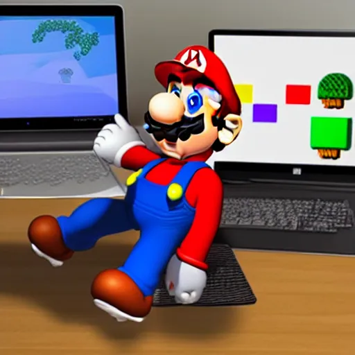 Image similar to mario using the computer, hd