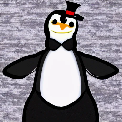 Prompt: a penguin in a tuxedo with a top hat