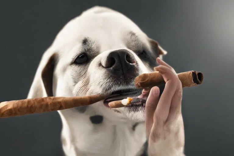 Image similar to ultra realistic photo of a dog smoking a cigar, photorealistic, 8 k, hd