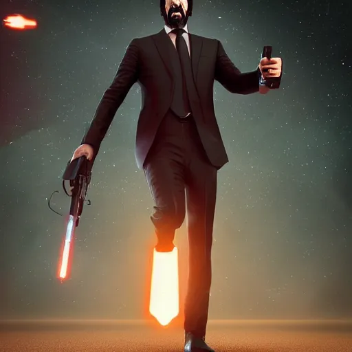 Image similar to john wick in space with astronauts, instagram photo, instagram selfie, full hd, 8 k, unreal engine, octane render, hyper detailed, hyper realistic, photorealistic, vfx, houdini, full body