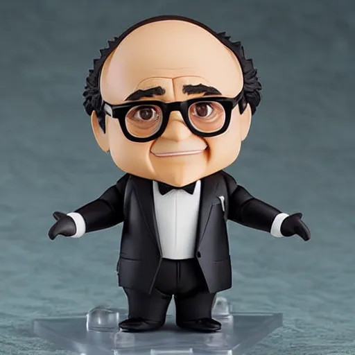 Prompt: nendoroid of danny devito as the penguin, product photo