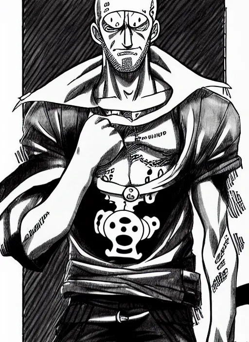 Image similar to jason statham as character in one piece manga, sketch by eiichiro oda