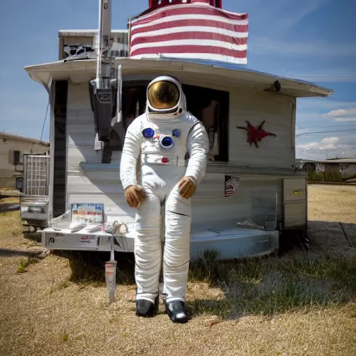 Image similar to redneck astronaut gillparty in trailer park, detailed, cinematic photo