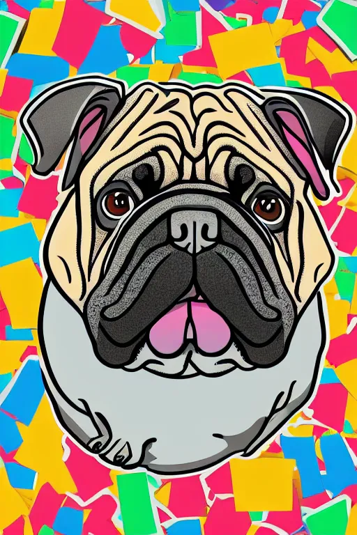 Image similar to Portrait of a big chungus pug, sticker, colorful, illustration, highly detailed, simple, smooth and clean vector curves, no jagged lines, vector art, smooth