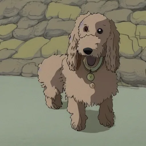 Prompt: a Goldendoodle in spirited away, studio ghibli, highly detailed,