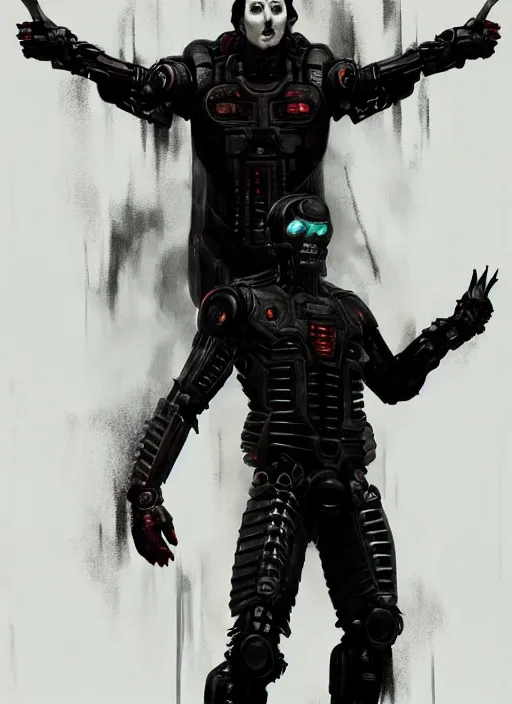 Image similar to marilyn manson as victor stone, full body concept, cyborg, borg, strogg, face of a man, terminator, flesh, quake strogg, doom demon, wolfenstein, monstrous, powerful, symmetry, symmetrical, concept art by ruan jia and greg rutkowski