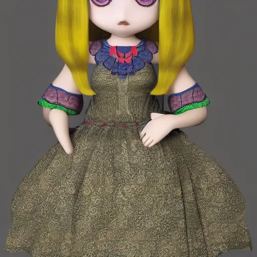 Prompt: cute fumo plush of a girl in a celtic pattern dress, mythology, vray, symmetry