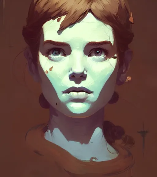 Image similar to portrait of a woman raised on the island face tatooes by atey ghailan, by greg rutkowski, by joe fenton, by kaethe butcher, by craig mullins, dynamic lighting, gradient light blue, brown, blonde cream and white color scheme, grunge aesthetic