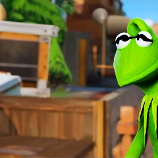 Prompt: still of kermit the frog from fortnite