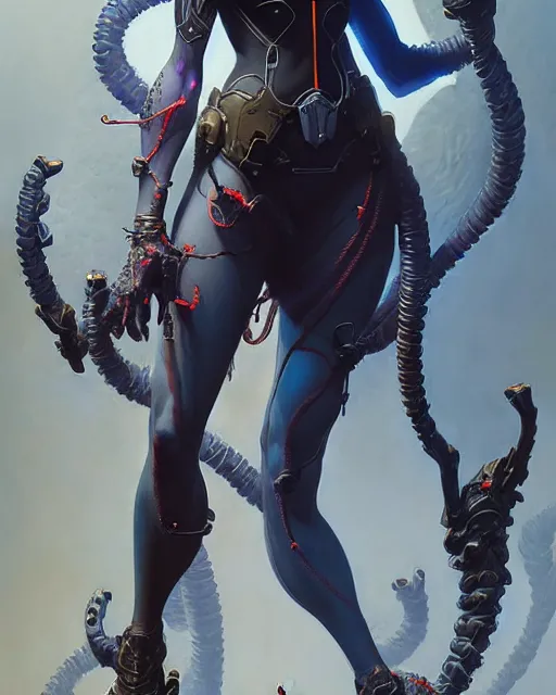 Image similar to widowmaker from overwatch, character portrait, concept art, intricate details, highly detailed by greg rutkowski, michael whelan and gustave dore