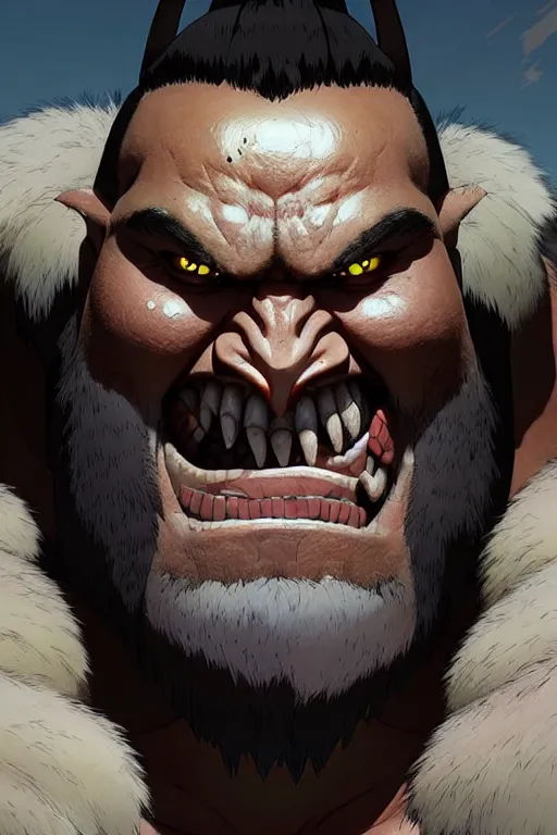 Image similar to orc barbarian male, finely detailed perfect face, exquisite details, earth magic, mid view, design on a white background, by studio muti, greg rutkowski makoto shinkai takashi takeuchi studio ghibli