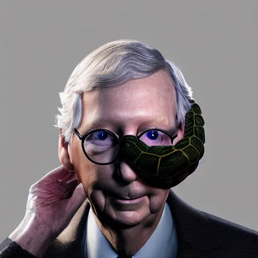 Image similar to mitch mcconnell sticking his head out of a turtle shell, octane render, unreal 5 engine