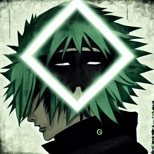 Image similar to sage naruto with random green and black japanese colors as scarlxrd album cover