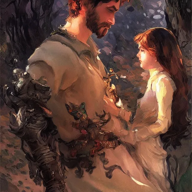 Prompt: book cover for a wolf and girl love story, portrait, elegant, intricate, digital painting, artstation, concept art, smooth, sharp focus, illustration, art by konstantin korovin and daniel f. gerhartz and john howe