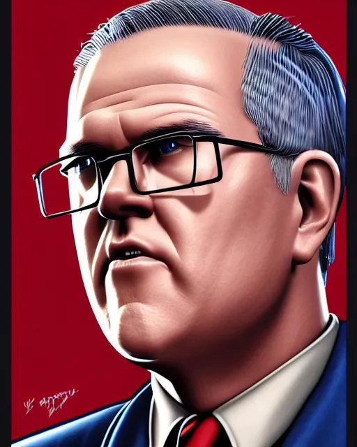 Image similar to scott morrison in the style of australian communist propaganda poster art in the year 1 9 8 7 ultra realistic, concept art, intricate details, highly detailed, photorealistic, octane render, 8 k, unreal engine. art by artgerm and magali villeneuve