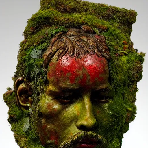 Image similar to a sculpture portrait made of moss and strawberries and mud and plants, painting part by wojciech siudmak, part by ilya repin, part by max ernst, part by norman rockwell, artstation