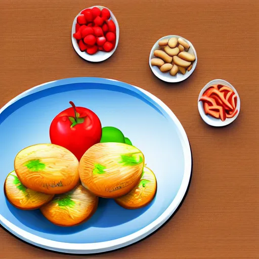 Image similar to a plate of random food on the table, realistic,
