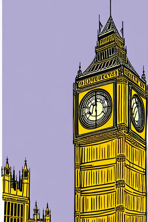 Image similar to london big ben, illustration, in the style of katinka reinke