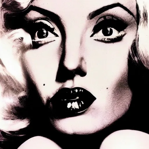 Image similar to an amazing award winning photo of angelina jolie as marilyn monroe by andy warhol