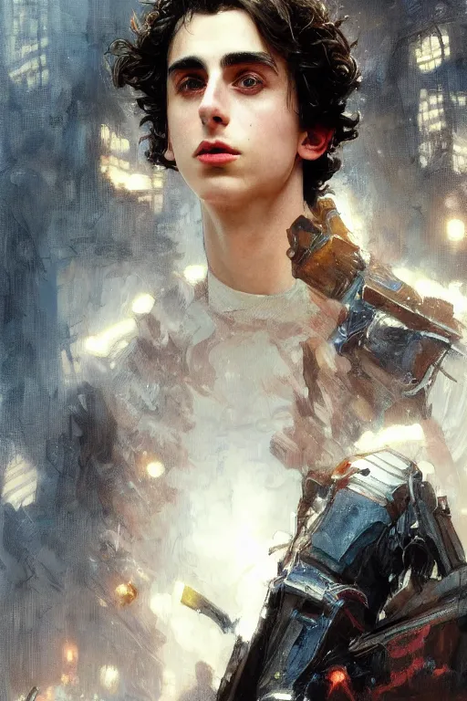 Image similar to timothee chalamet profile picture by greg rutkowski, action pose, intricate, futuristic, fantasy, elegant, by stanley artgerm lau, greg rutkowski, thomas kindkade, alphonse mucha, loish, thierry mugler, norman rockwell, 3 d