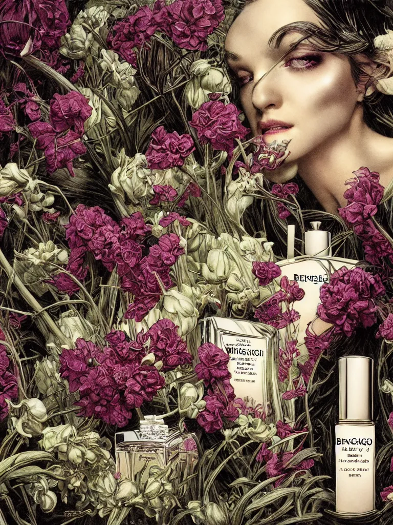 Image similar to fragrance advertising campaign by bernie wrightson, highly detailed