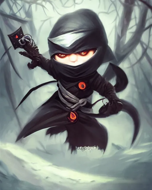 Prompt: oil painting of Anthropomorphized Angry cute chibi ninja, attacking, throwing shurikens, wearing black ninja suit, sharp focus, fantasy style, octane render, volumetric lighting, 8k high definition, by greg rutkowski, highly detailed, trending on art Station, magic the gathering artwork, magical forest background from MapleStory, centered