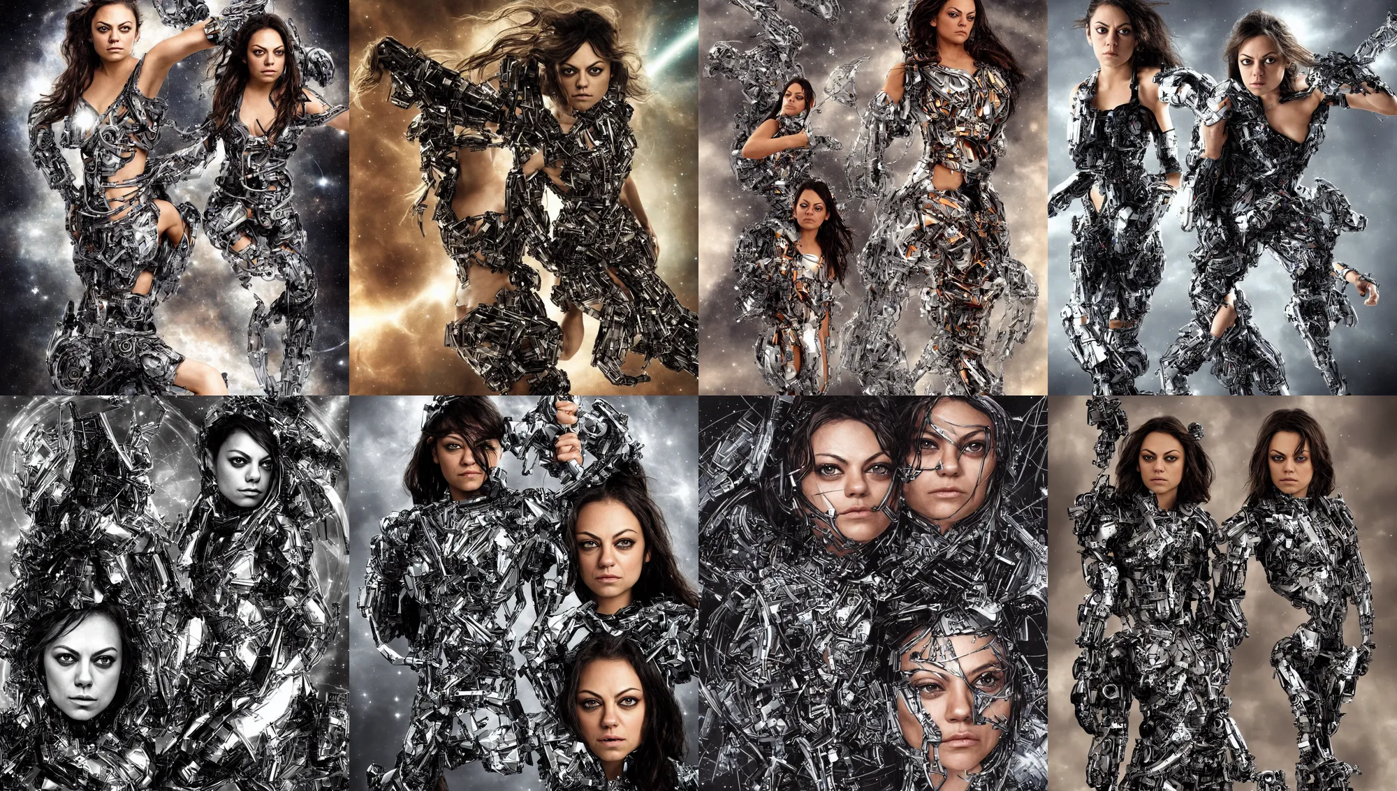 Image similar to opening of the universe's 1 0 th dimension unlocking gravity and momentum, mila kunis cyborg warrior, intricate