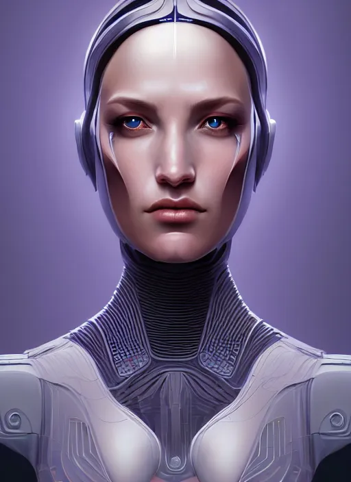 Prompt: portrait of female android, symmetry, intricate, elegant, highly detailed, smooth, sharp focus, concept art, digital painting, illustration, artstation, by fra angelico and greg ruthkowski