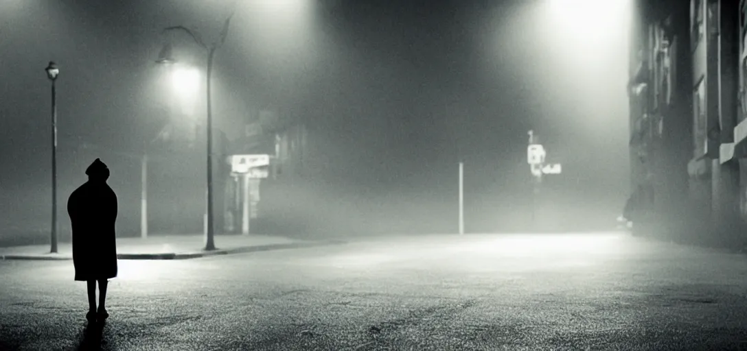 Image similar to a lonely duck under a street light, fog, still from a movie by bong joon - ho