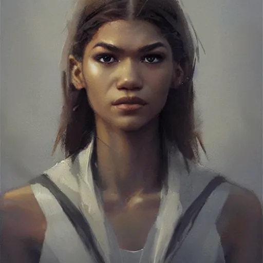 Image similar to “ portrait of zendaya by greg rutkowski, young, attractive, highly detailed portrait, scifi, digital painting, artstation, concept art, smooth, sharp foccus ilustration, artstation hq ”