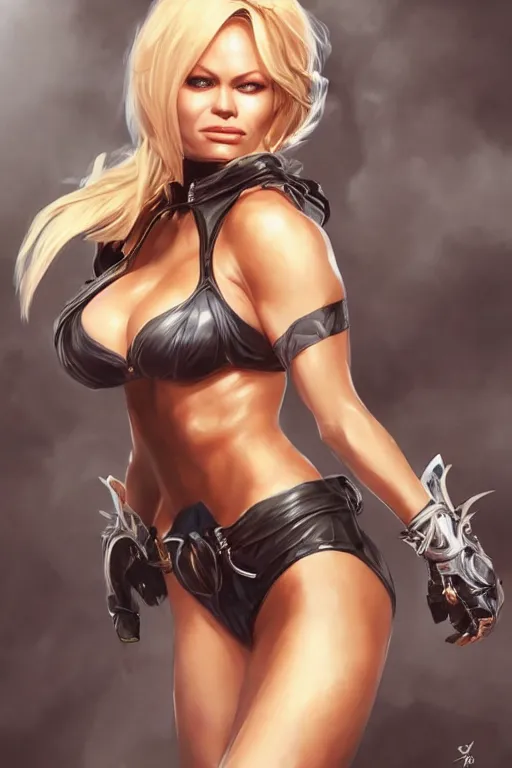 Image similar to Pamela anderson in a blade and soul spinoff artbook rendered by the artist Hyung tae Kim, Stanley Artgerm Lau, trending on Artstation by Hyung tae Kim, Hardy Fowler, artbook, Taran Fiddler and Tin Brian Nguyen and Stanley Artgerm Lau