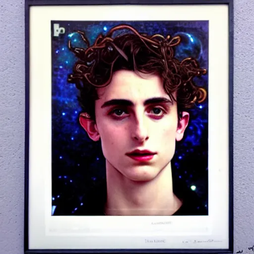 Image similar to timothee chalamet portrait by louis - theophile hingre and alphonse mucha, realistic, sharp focus, zodiac signs, tarot cards, planets, ethereal, art nouveau, magic, moon, sun, crown, dreamy, royal, jewellery