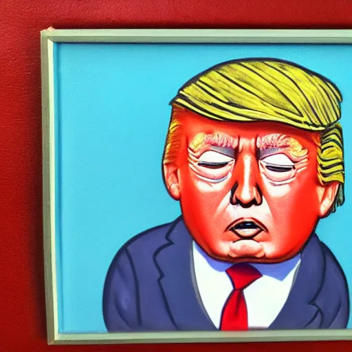 Image similar to donald trump as a little boy in tears, kitschy painting