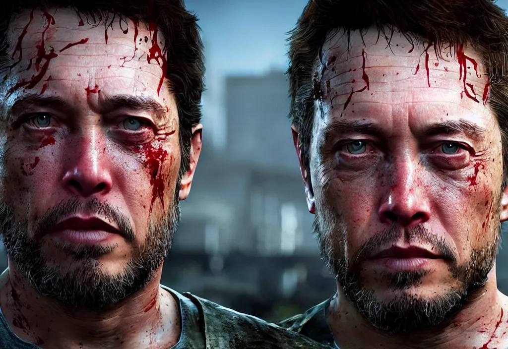 Image similar to the last of us elon musk, elon musk in the video game in the last of us, gameplay screenshot, close up, 3 d rendering. unreal engine. amazing likeness. very detailed.