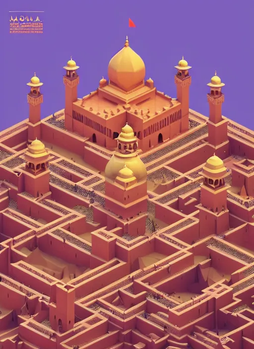 Image similar to a low poly isometric render of mughal india in the style of monument valley, intricate, elegant, smooth shading, soft lighting, illustration, simple, solid shapes, by magali villeneuve, jeremy lipkin and michael garmash, rob rey and kentaro miura style, octane render, zaha hadid