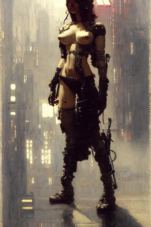 Image similar to full character portrait max mad cyberpunk, machinist tech solider girl character design, painting by gaston bussiere, katsuya terada, nc wyeth, greg rutkowski, craig mullins, vermeer, frank frazetta, tom of finland, trending on artstation, jeffery catherine jones